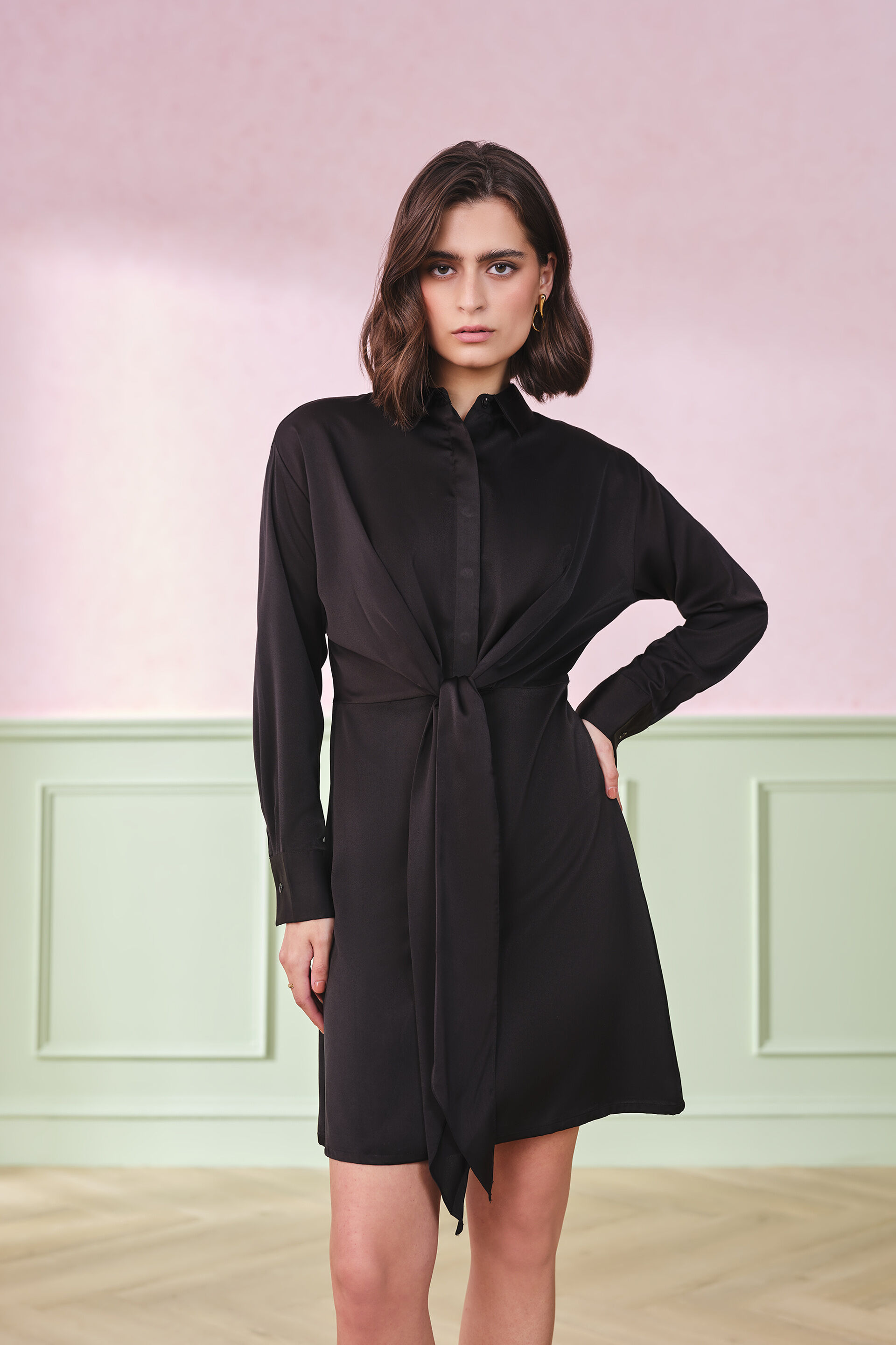 Raven Row Tie-Up Dress, Black, image 3